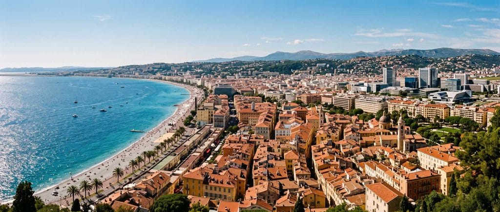 Vue panoramique sur la ville de Nice, la baie des Anges et l’activité économique de la métropole Nice Côte d'Azur